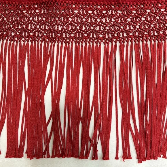 Artesanías Warmi Ajayu Alpaca Blend Red Scarf Wrap Crochet Fringe